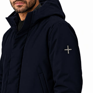 MORE ALXANDER GIUBBOTTO MEDIO IN LAMINATO CON TASCHE E CAPPUCCIO ALEXANDER BLU