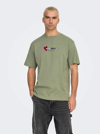 ONLY&SONS T-SHIRT DEREK MEZZA MANICA GIROCOLLO UOMO (DEEP LICHEN GREEN) 22032267 DPL