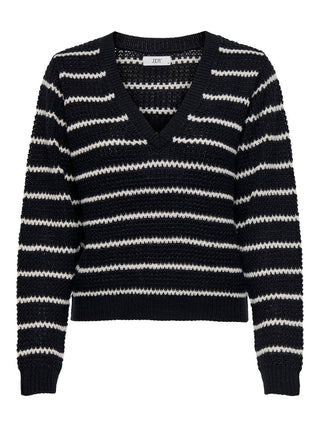 JACQUELINE DE YONG ELLEN NECK STRIPE V-NECK SWEATER WOMEN 15328337 BLK
