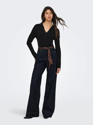 ONLY ONLY KAYA POLO MANICA LUNGA CON SCOLLO A V 15344841 BLK