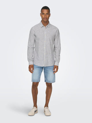 ONLY&amp;SONS CAIDEN STRIPED LINEN SHIRT 22026601 DKN
