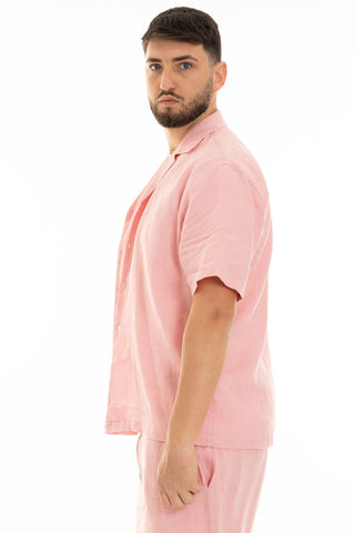 FIFTIETH SHORT SLEEVE LINEN SHIRT 100 ROSE