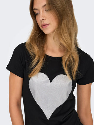 JACQUELINE DE YONG T-SHIRT CON CUORE E BRILLANTINI 15366184 BLK