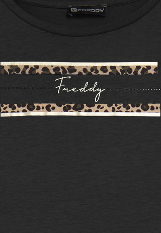 FREDDY T-SHIRT CON DETTAGLI ANIMALIER E BORCHIE S26WSLT5 N