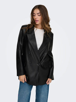 ONLY KAJA CAPPOTTO BLAZER IN PELLE LUNGO DONNA 15348943 BLK