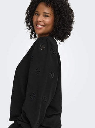 ONLY CARMAKOMA FELPA FEMME CON RICAMO E MANICA A SBUFFO 15315774 BLK