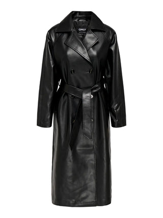 ONLY BINA TRENCH LUNGO IN WOVEN LUCIDO CON CINTURA IN VITA DONNA 15349543 BLK