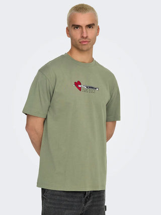 ONLY&SONS T-SHIRT DEREK MEZZA MANICA GIROCOLLO UOMO (DEEP LICHEN GREEN) 22032267 DPL
