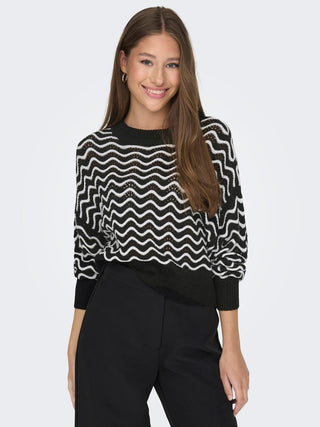 JACQUELINE DE YONG RITA SWEATER LONG SLEEVE CREW NECK ELASTICATED WAIST WOMEN 15284280 BLK
