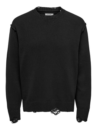 ONLY&SONS TUNE MAGLIONE CON ROTTURE RELAXED FIT 22034238 BLK