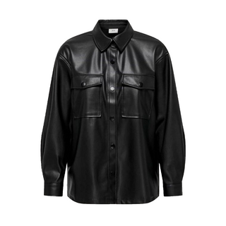 JACQUELINE DE YONG ALAIA LONG SLEEVE BUTTONED SHINY LEATHER JACKET WOMEN 15328308 BLK
