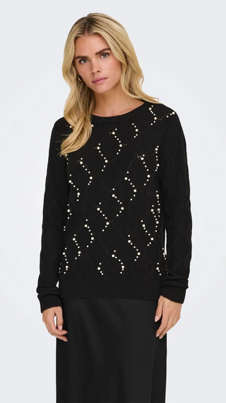 ONLY LIANA CREW NECK SWEATER WITH BEADS WOMEN 15324269 BLK