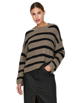 JACQUELINE DE YONG JUSTY STRIPED CREW NECK SWEATER WOMEN (WALNUT BLACK) 15264902 WLT