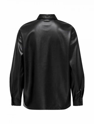 JACQUELINE DE YONG ALAIA LONG SLEEVE BUTTONED SHINY LEATHER JACKET WOMEN 15328308 BLK