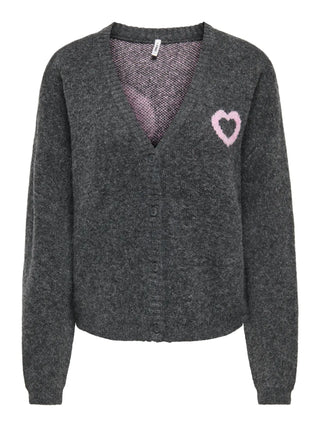 ONLY CARDIGAN LOVIE SCOLLO A V, CON CUORE E SCRITTA DIETRO 15378335 DGR
