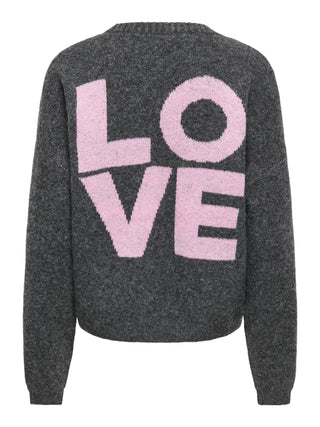 ONLY CARDIGAN LOVIE SCOLLO A V, CON CUORE E SCRITTA DIETRO 15378335 DGR