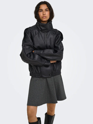 ONLY GIACCA VANI IN ECOPELLE, CHIUSURA CHIODO A COLLO ALTO 15380880 BLK