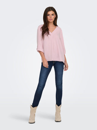 JACQUELINE DE YONG WOMEN'S DIVYE MAICA 3/4 V-NECK T-SHIRT (BLEACHED MAUVE) 15226911 BCM
