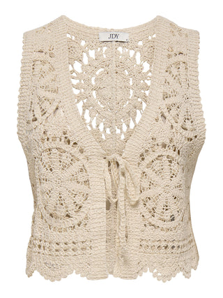 JACQUELINE DE YONG VIC CARDIGAN SENZA MANICHE RICAMATO CON LACCETTO DONNA (col:tapioca) 15347425 TPC