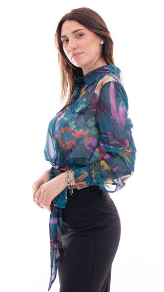 MARKUP CAMICIA IN GEORGETTE CON FIORI DONNA MW763015 BLU