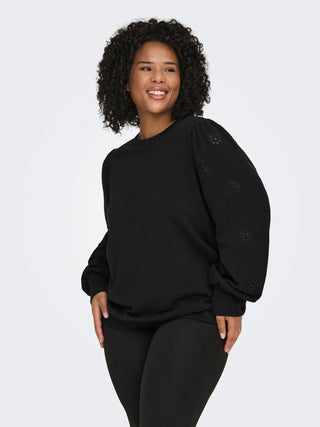 ONLY CARMAKOMA FELPA FEMME CON RICAMO E MANICA A SBUFFO 15315774 BLK