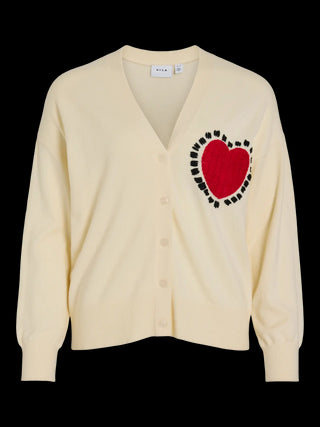 VILA CARDIGAN LUCINA SCOLLO A V CON CUORE SU PETTO DONNA 14108135 BRH