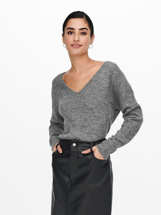JACQUELINE DE YONG ELEONORA LONG SLEEVE V-NECK SWEATER WOMEN 15207823 DKG