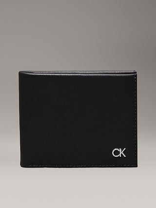 CALVIN KLEIN MEN'S 6CC METAL PLAQUE WALLET WITH LOGO K512289 BEH