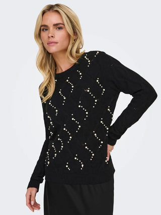 ONLY LIANA CREW NECK SWEATER WITH BEADS WOMEN 15324269 BLK