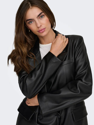 ONLY KAJA CAPPOTTO BLAZER IN PELLE LUNGO DONNA 15348943 BLK