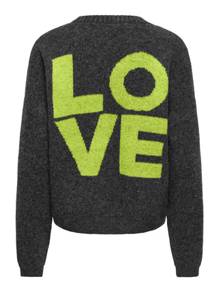 ONLY CARDIGAN LOVIE SCOLLO A V, CON CUORE E SCRITTA DIETRO 15378335 DGL