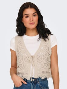 JACQUELINE DE YONG VIC CARDIGAN SENZA MANICHE RICAMATO CON LACCETTO DONNA (col:tapioca) 15347425 TPC