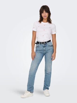 ONLY KETTY T-SHIRT CON CILIEGA RICAMATE 15288473 BCH