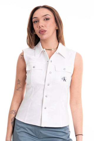 CALVIN KLEIN JEANS WOMEN'S SHEEN MILANO SLEEVELESS SHIRT J223390 YAF