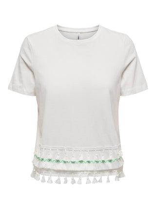 ONLY T-SHIRT FILIPPA LIFE SHORT SLEEVE TASSEL WOMEN 15211681 WHT