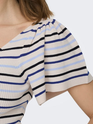 ONLY T-SHIRT LEELO STRIPE SHORT SLEEVE BACK V-NECK WOMEN 15283760 TFU