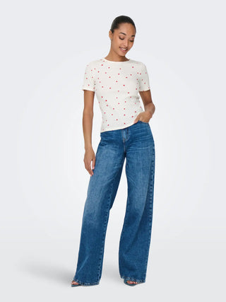 JACQUELINE DE YONG SOFIA T-SHIRTI A COSTINE CON CUORICINI 15336793 CLD
