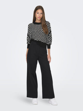 JACQUELINE DE YONG RITA SWEATER LONG SLEEVE CREW NECK ELASTICATED WAIST WOMEN 15284280 BLK