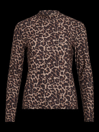 VILA LEOA T-SHIRT A MANICA LUNGA CON COLLO ALTO FANTASIA LEOPARDATA DONNA 14066134 NLO