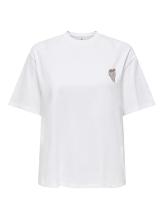 ONLY T-SHIRT VITA MANICA CORTA CON DIAMANTINI DONNA 15343769 BGW