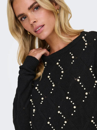 ONLY LIANA CREW NECK SWEATER WITH BEADS WOMEN 15324269 BLK