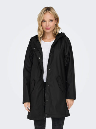 ONLY SALLY GIUBBOTTO IMPERMEABILE LUNGO IN WOVEN CON CAPPUCCIO DONNA 15206116 BLK