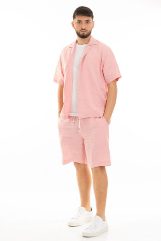FIFTIETH SHORT SLEEVE LINEN SHIRT 100 ROSE
