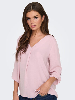 JACQUELINE DE YONG WOMEN'S DIVYE MAICA 3/4 V-NECK T-SHIRT (BLEACHED MAUVE) 15226911 BCM
