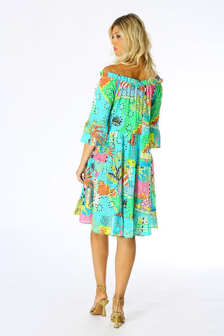 POSITANO BY JEAN PAUL ABITO S.GALLO MINI COTONE MEZZA MANICA FANTASIA 31546 TURCHESE