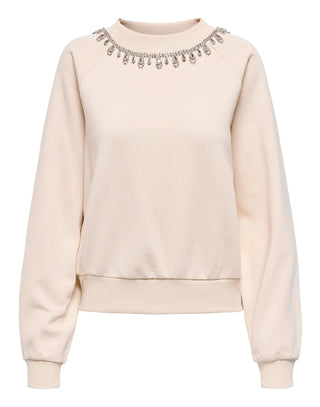 ONLY JETT FELPA IN COTONE CON STRASS SUL GIROCOLLO DONNA 15355912 BHE