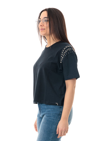 MARKUP T-SHIRT GIROCOLLO CON DETTAGLIO SULLE SPALLE DONNA MW861005 BLU