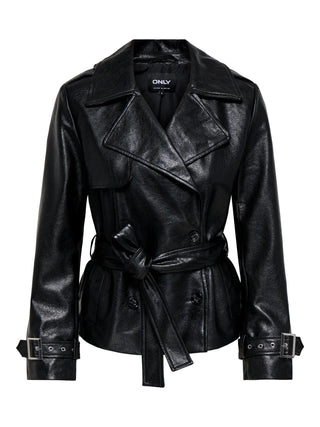 ONLY GIACCA JULIA  IN ECOPELLE CON CINTURA IN VITA 15373286 BLK