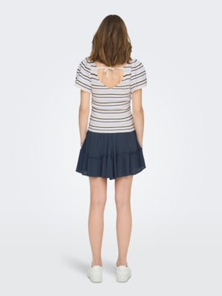 ONLY T-SHIRT LEELO STRIPE SHORT SLEEVE BACK V-NECK WOMEN 15283760 TFU