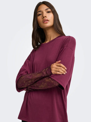 ONLY T-SHIRT TAHLIA CON MANICA IN PIZZO 15381333 FIG
